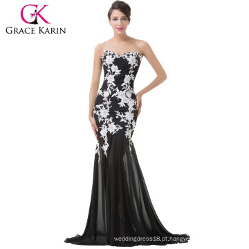 Grace Karin preto strapless China atacado vestido de formatura CL6257